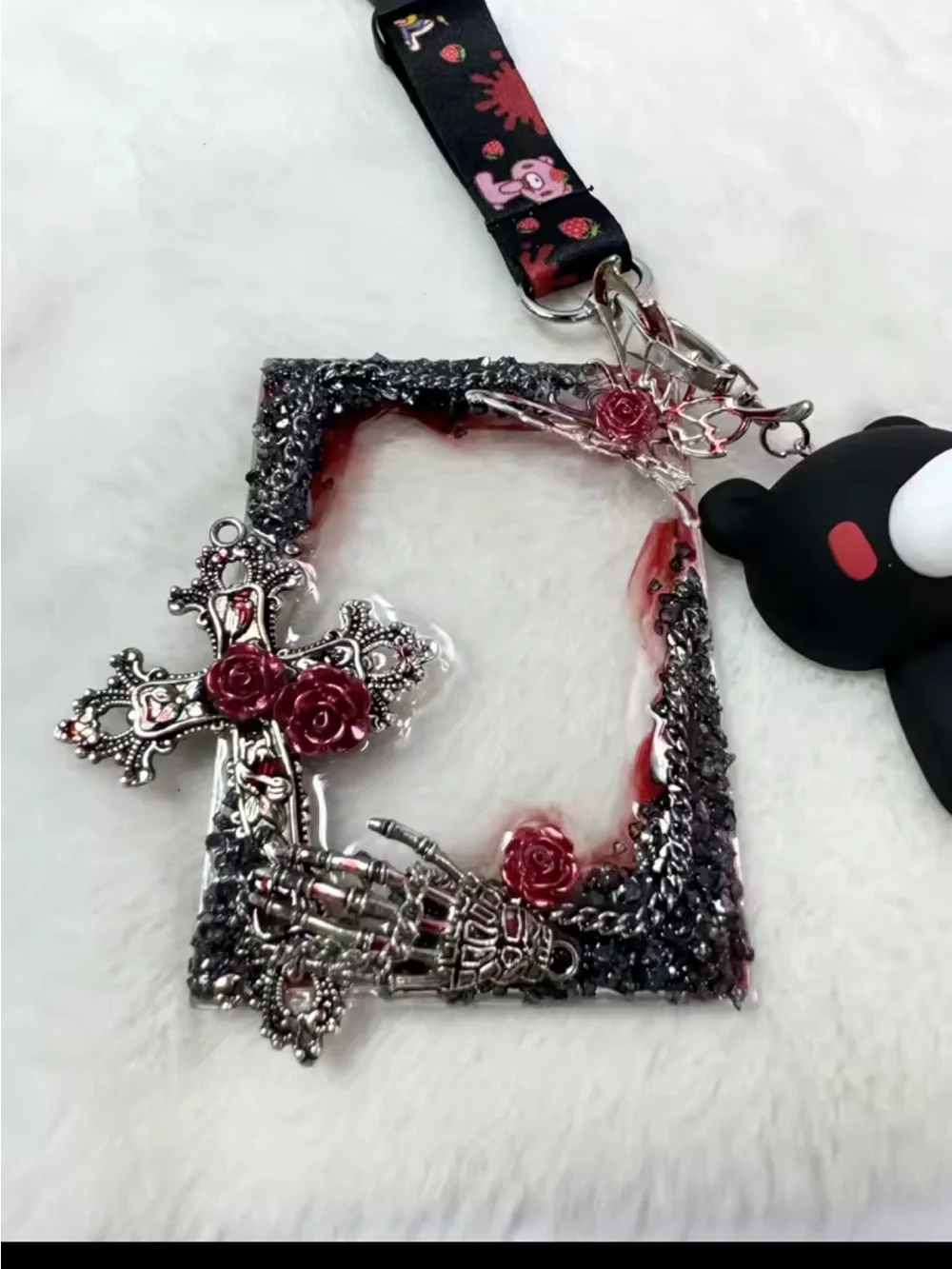 Black & Red Bear Lanyard with Decorative Charm
